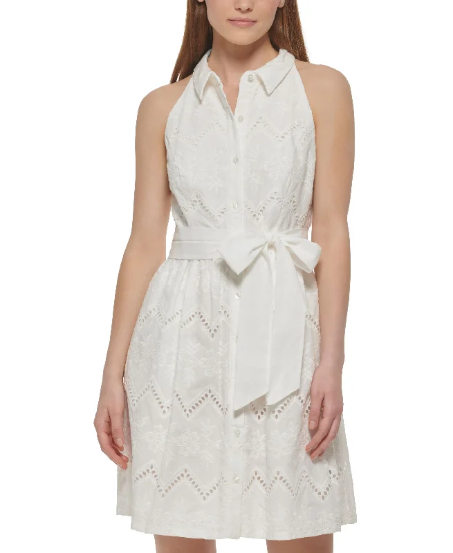 Early Bird Discount Vince Camuto Womens Cotton Eyelet Shirtdress