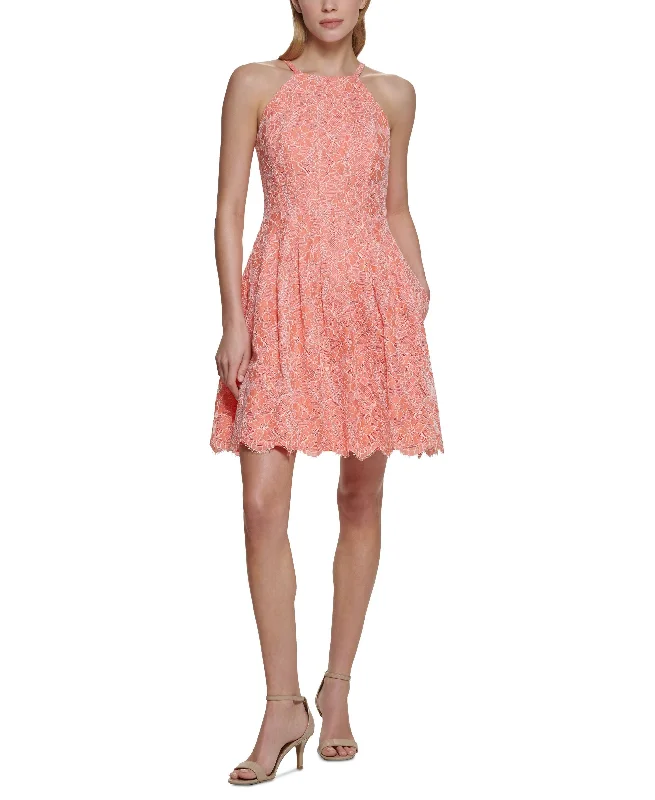 The Best Prices Vince Camuto Womens Fit Flare Halter Lace Dress