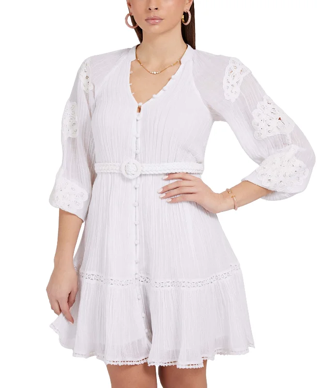 Price Cut Women's Arita Belted Crochet-Detail Shirtdress
