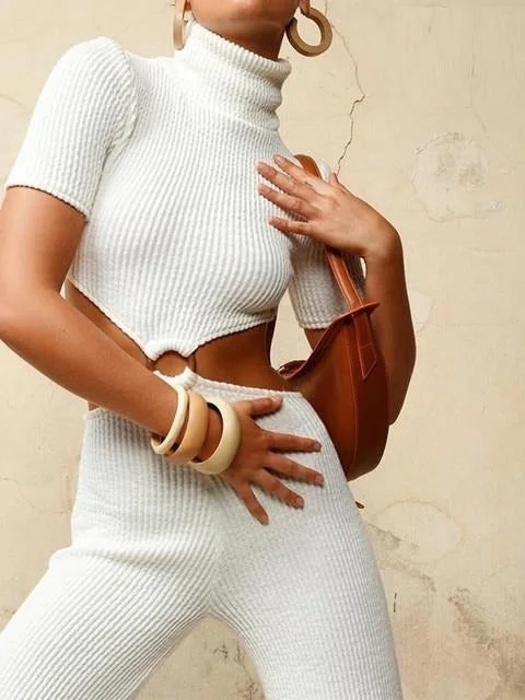 Year-End Sale Womens Autumn Spring Turtleneck Knit Hollow Out Jumpsuits