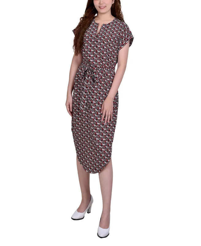 Special Promotion Womens Belted Split Neck Dress