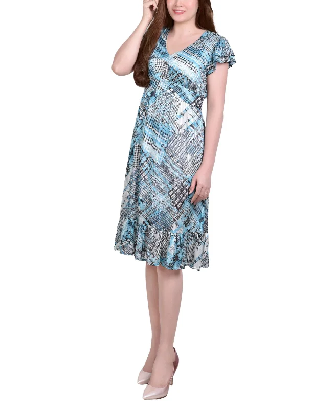 While Supplies Last Womens Short Sleeve Shadow Stripe Empire Waist Dress