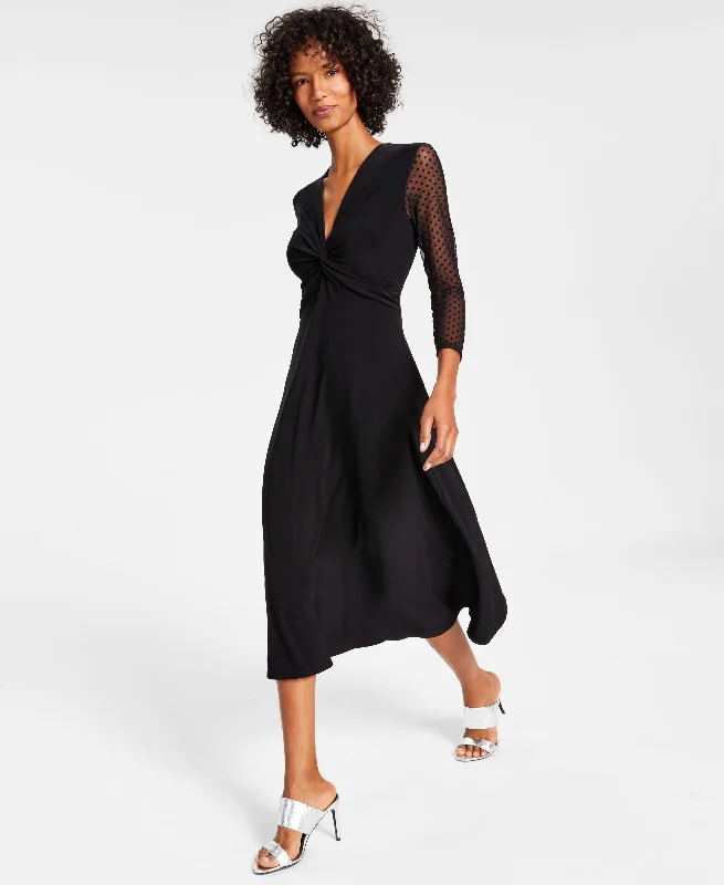 Lowest Prices Women's Twisted Sheer-Sleeve Midi Dress