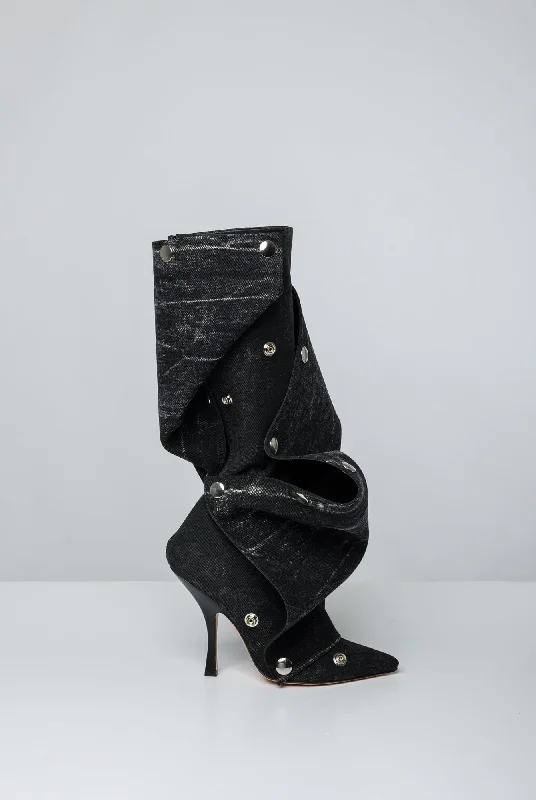 Instant Discount Y/Project Snap Boots in Black Vertical Whiskers