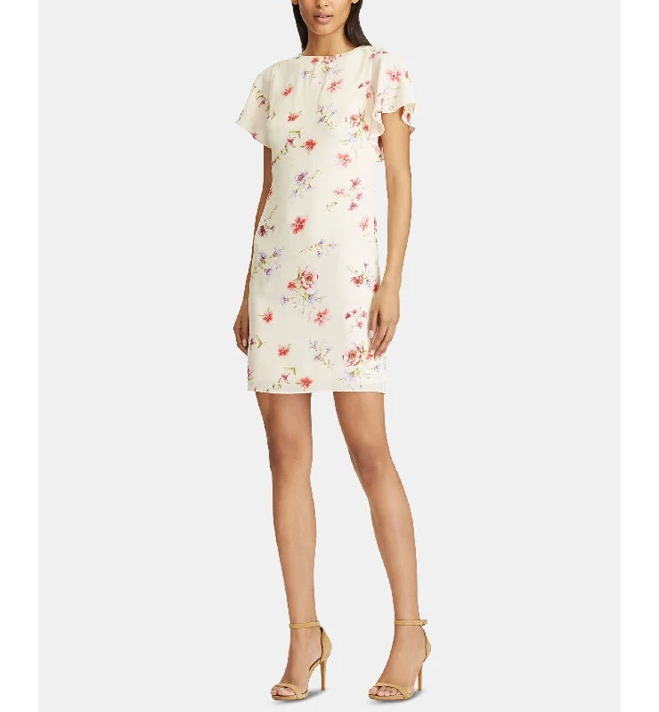 Deal Zone American Living Floral Print Flutter Sleeve Crepe Dress