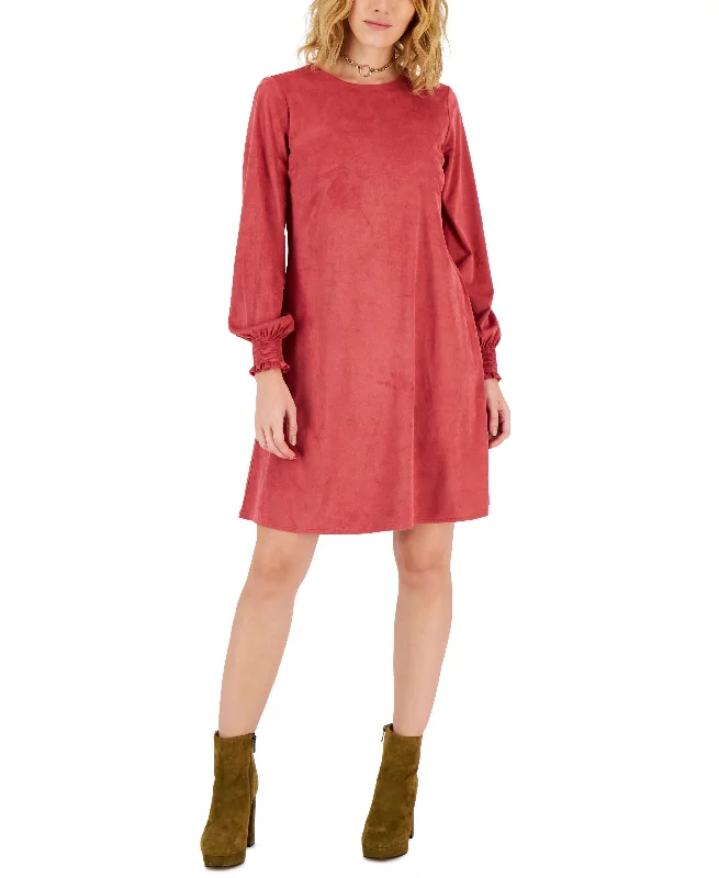 Stock Clearance Anne Klein Womens Faux Suede Long Sleeve A Line Dress