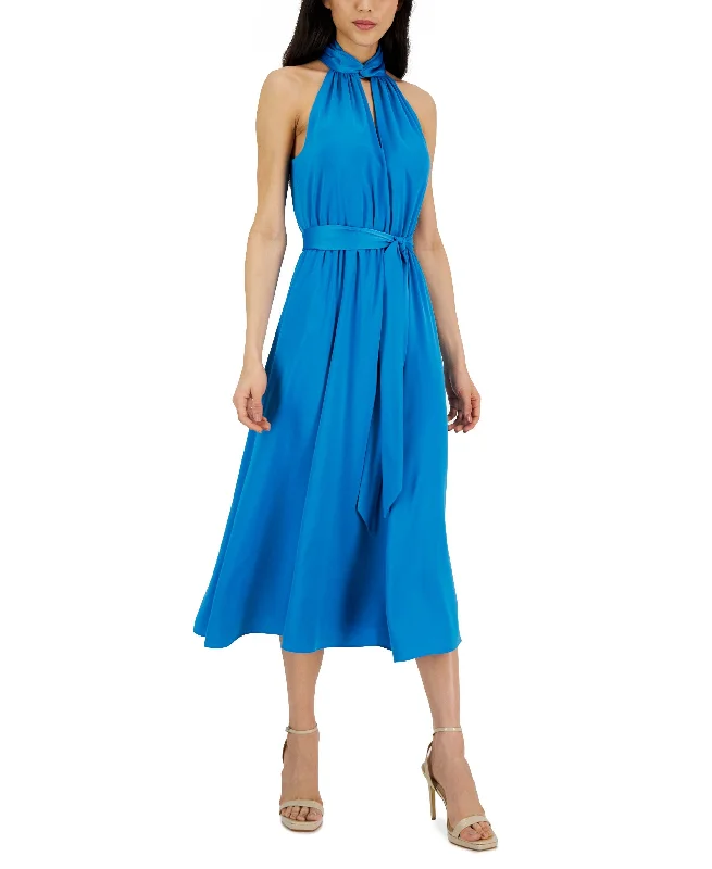 Final Clearance Anne Klein Womens Twist-Neck Sleeveless Midi Dress