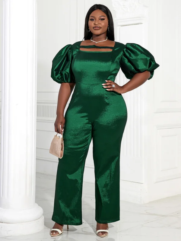 Deal Mania AOMEI Women Overalls Shiny Green Bodycon Jumpsuit