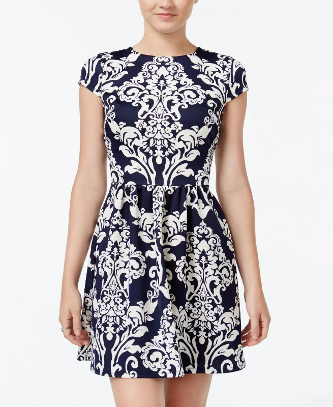 Doorbuster Deal B Darlin Juniors Printed Scuba Fit Flare Dress