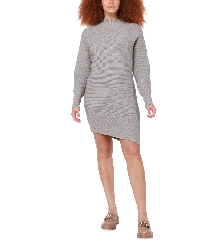 Don't Wait Black Tape Womens Long Sleeve Asymmetrical Sweater Dress