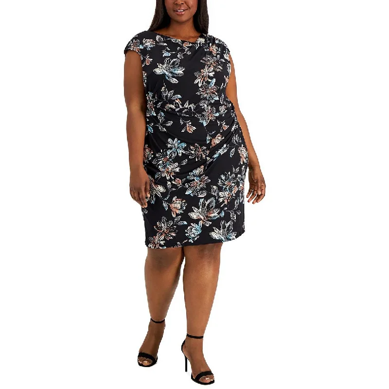 One-DAY Sale Connected Apparel Womens Plus Floral Knee Sheath Dress