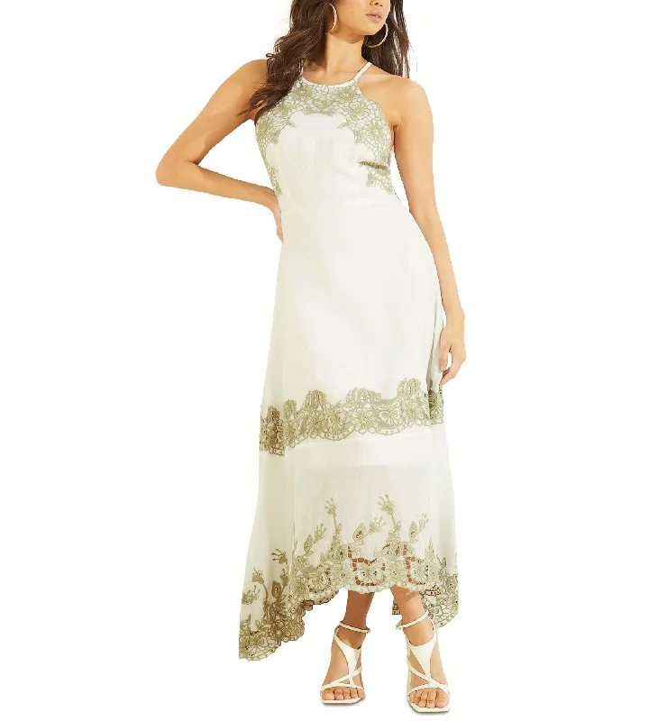 Limited Quantity Guess Womens Alana Embroidered Halter Maxi Dress