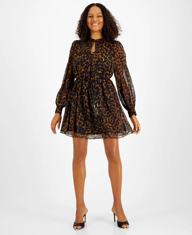 Markdown Madness Guess Womens Morgane Floral Print Belted Chiffon Dress