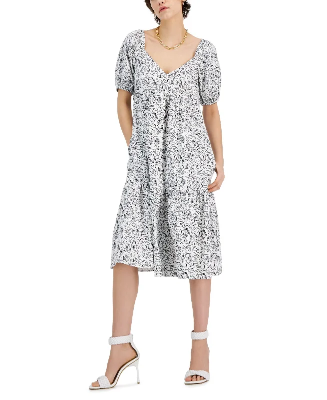 Massive Deals INC International Concepts Cotton Floral Tiered A Line Midi Dress