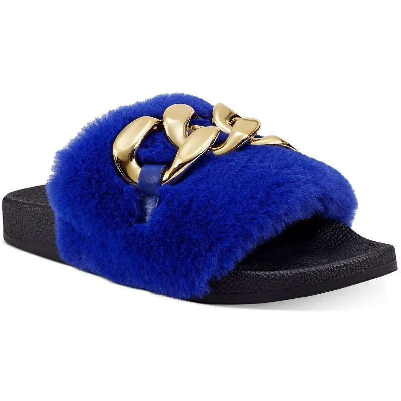 Markdowns INC Womens Percita Faux Fur Flats Slide Slippers