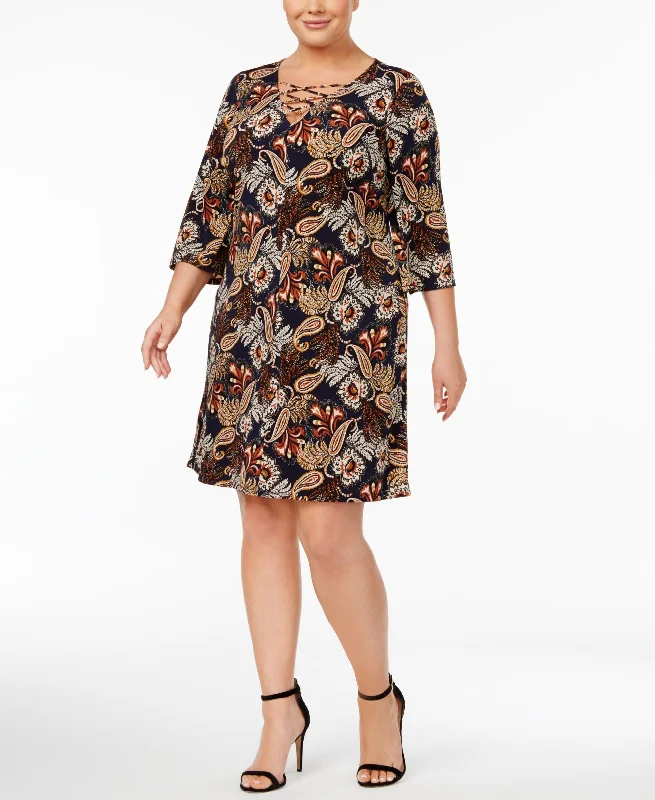 Year-End Sale Jessica Howard Plus Size Printed Lace Up Dress