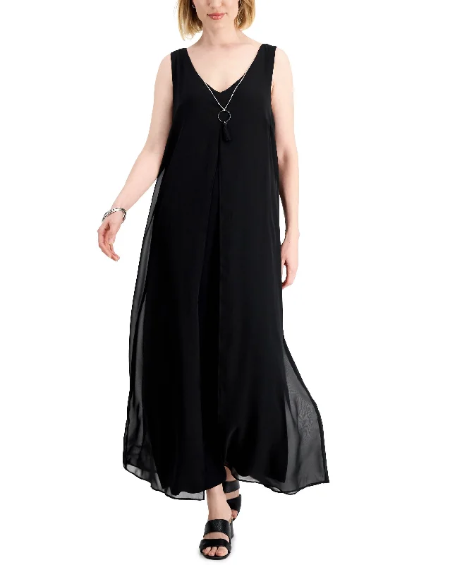 Clearance Items JM Collection Womens Chiffon Overlay Sleeveless Dress