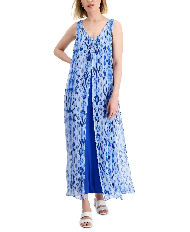 Exclusive Savings JM Collection Womens Printed Chiffon Overlay Maxi Dress