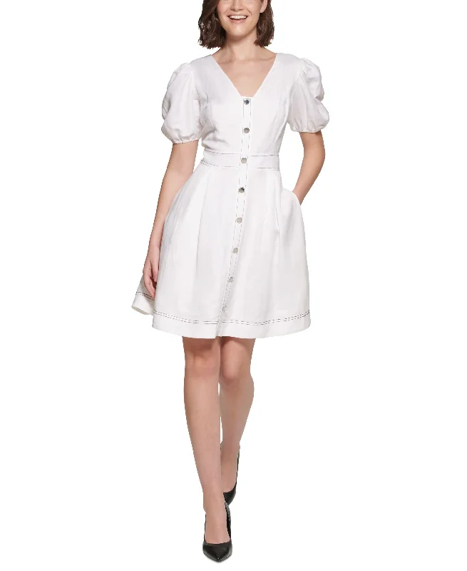 Fantastic Offers Karl Lagerfeld Paris Womens Puff Sleeve A Line Dress