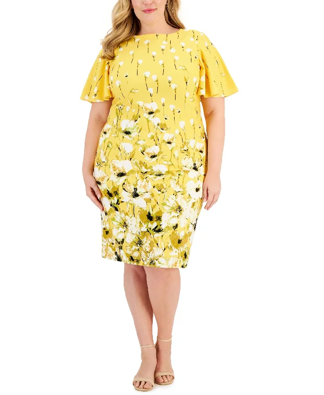 Super Bargain Kasper Plus Size Floral Flutter Sleeve Sheath Dress
