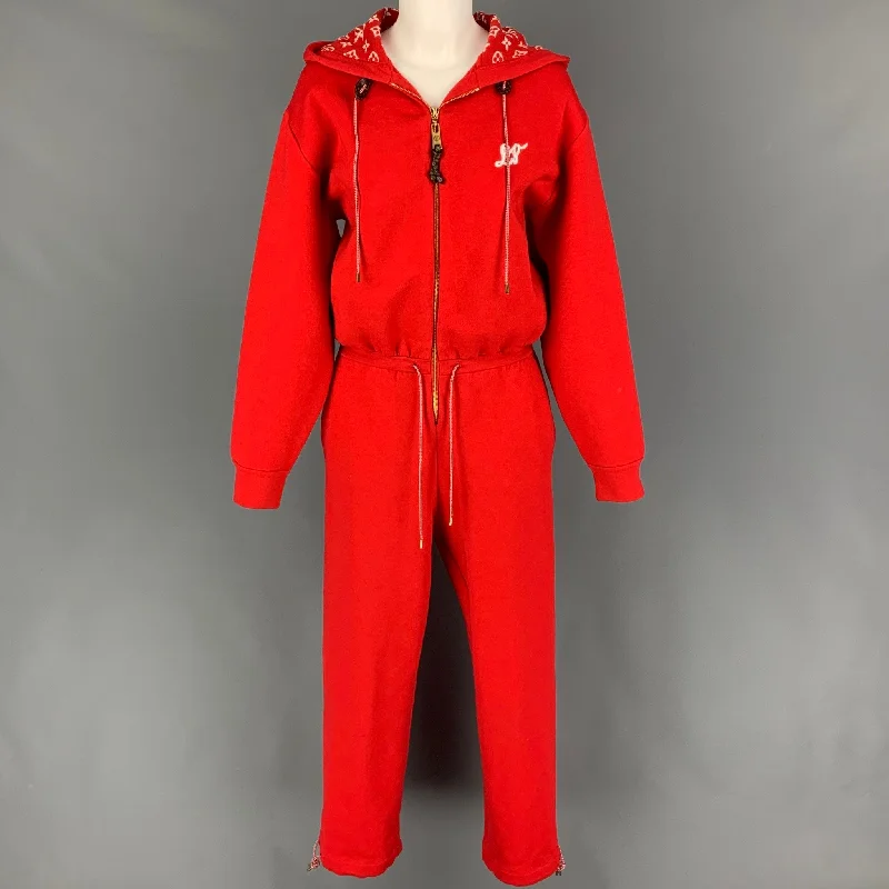 Early Access LOUIS VUITTON Size S Red White Viscose Blend Hooded Jumpsuit
