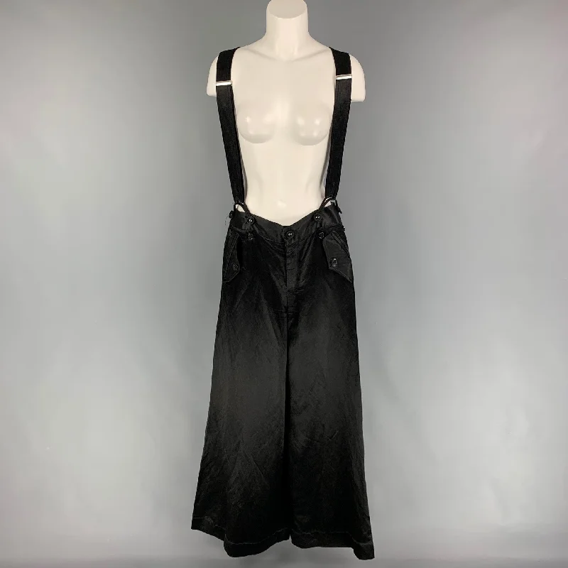 Special Discount MARC by MARC JACOBS Size M Black Satin Acetate Blend Wide Leg Overalls