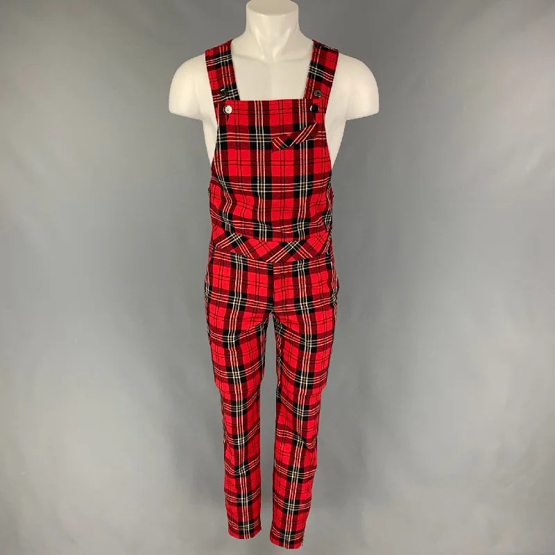 Special Buy MR TURK Size XS Red Black White Polyester Plaid Zip Fly Overalls