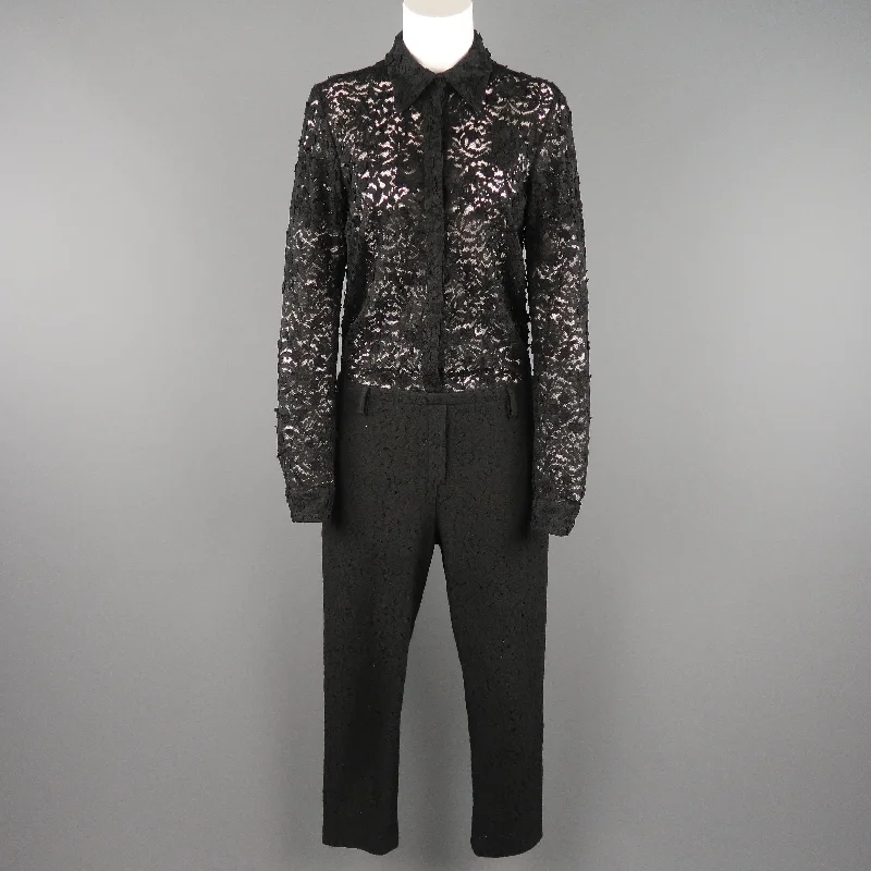 Sale Event NO. 21 Size 6 Black Lace Shirt Top Jumpsuit Overalls