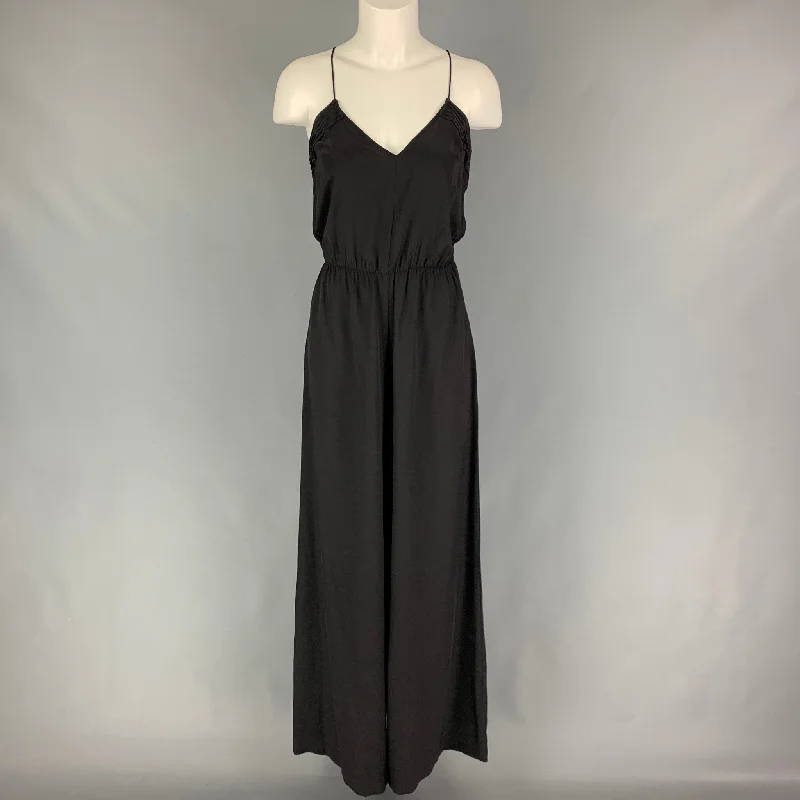 Factory Direct Sale NO BRAND Size M Black Silk Ruffled Halter Jumpsuit