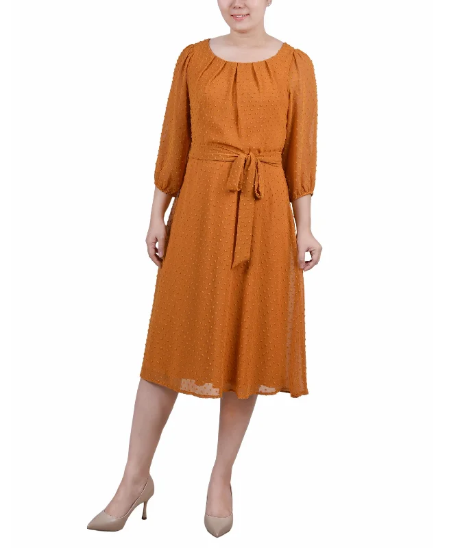 Huge Savings Petite 3/4 Sleeve Clip Dot Dress