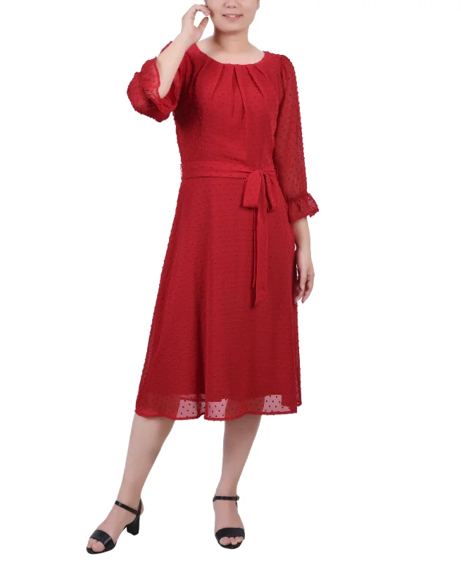 Limited Quantity Petite Belted Swiss Dot Dress