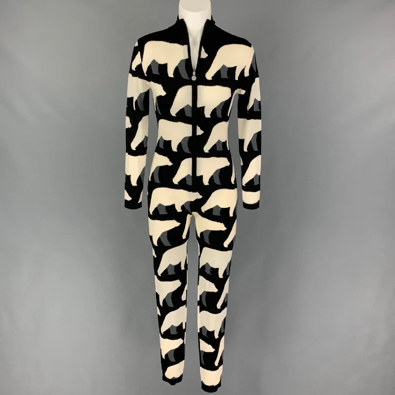 Amazing Deals PERFECT MOMENT Size S Black White Merino Bear Print Wool Long Sleeve Onesie Jumpsuit