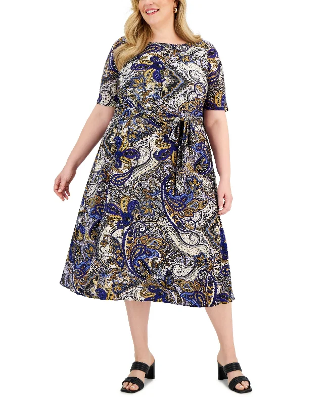 Overstock Plus Size Paisley Moss Fit & Flare Dress