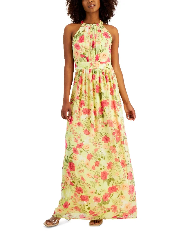New Markdowns Printed Pleated-Bodice Shirred-Waist Maxi Dress