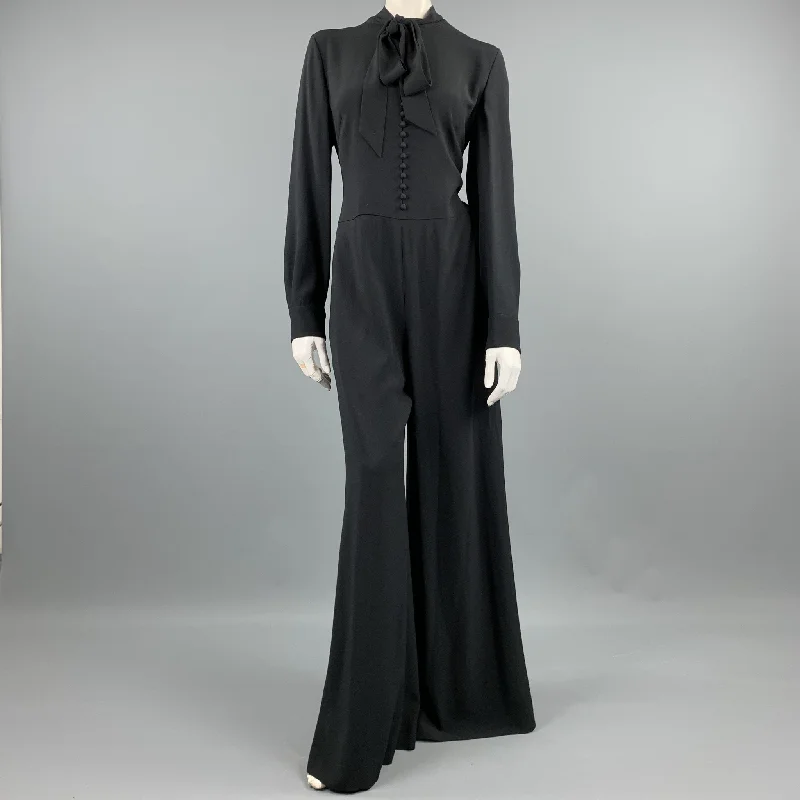 Special Offer RALPH LAUREN COLLECTION Size 8 Black Viscose / Acetate Long Sleeve Wide Leg Jumpsuit