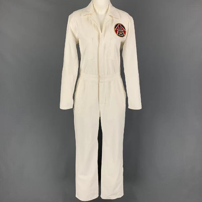 Instant Discount RALPH LAUREN Collection Size 8 Cream Cotton Long Sleeve Military Jumpsuit