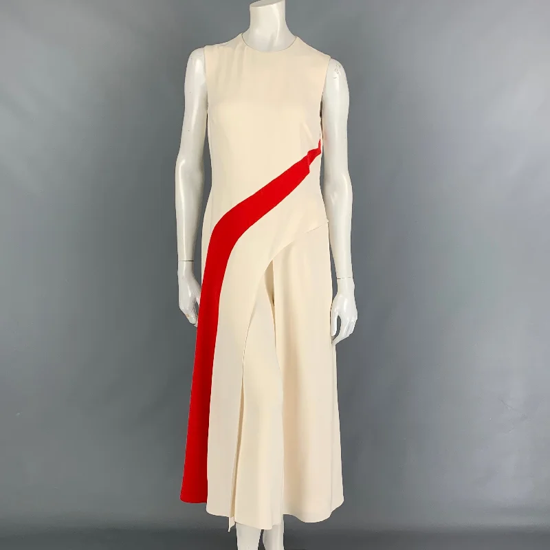 Stock Clearance RALPH LAUREN Collection Size M Cream Red Silk Color Block Sleeveless Jumpsuit