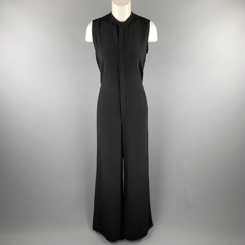Year-End Sale RALPH LAUREN Size 6 Black Crepe Sleeveless Band Collar Wide Leg Jumpsuit