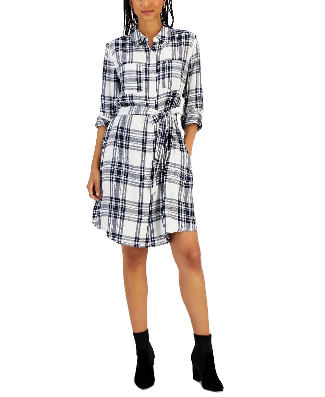 Discount Deals Style & Co Womens Plaid Shirtdress