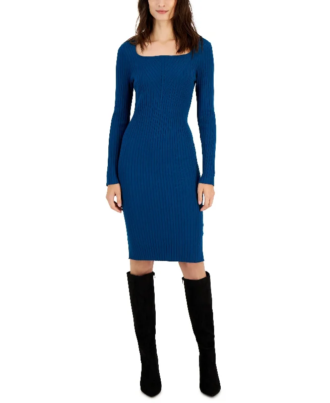 Today’s Deal Taylor Womens Boat Neck Long Sleeve Ribbed Sweater Dress
