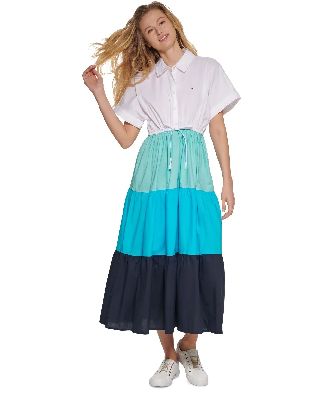 Closeout Sale Tommy Hilfiger Color Blocked Maxi Shirtdress