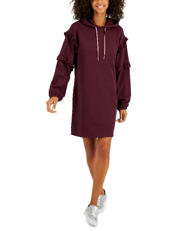 Seasonal Sale Tommy Hilfiger Womens Ruffle Sleeve Sweatshirt Dress