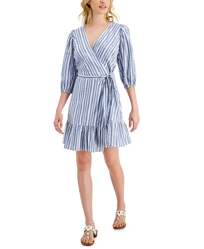 Reduced Prices Tommy Hilfiger Womens Striped Faux Wrap Dress