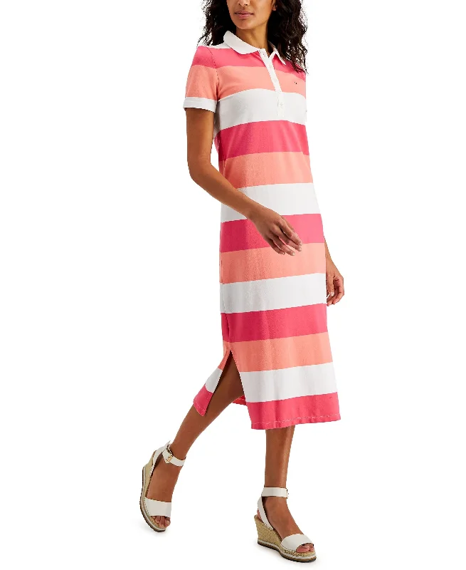 Stock Up and Save Tommy Hilfiger Womens Striped Polo Midi Dress