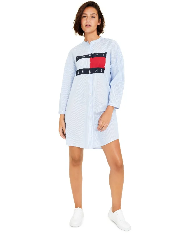 Online Only Tommy Jeans Womens Cornell Stripe Flag Cotton Shirt Dress