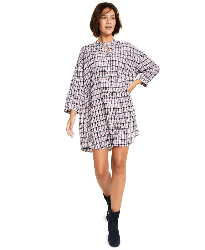 Value Deals Tommy Jeans Womens Plaid Button Up Shirt Dress