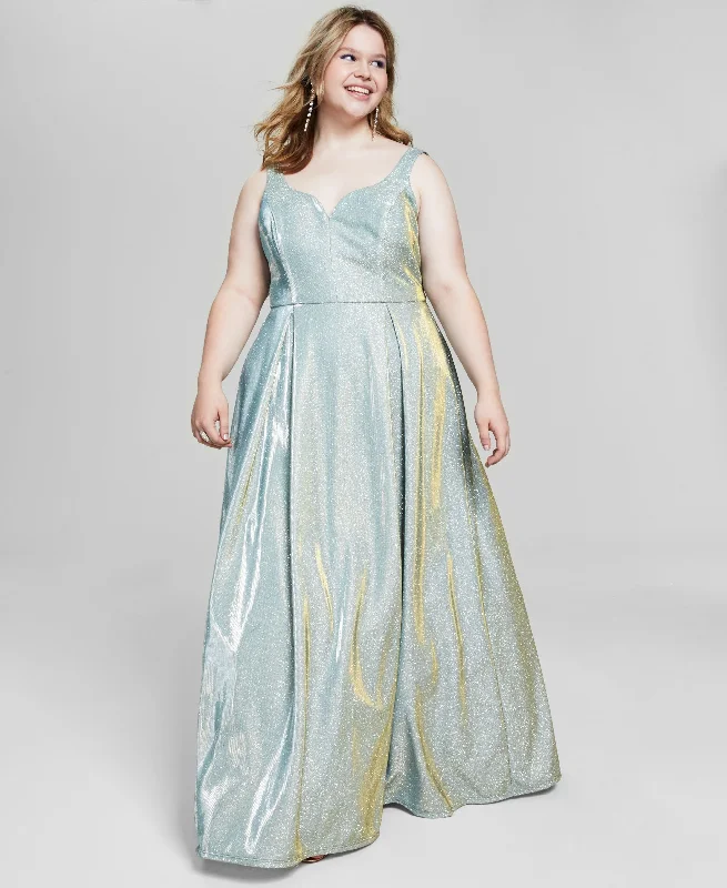 Instant Savings Trendy Plus Size Glitter-Knit Sleeveless Ball Gown