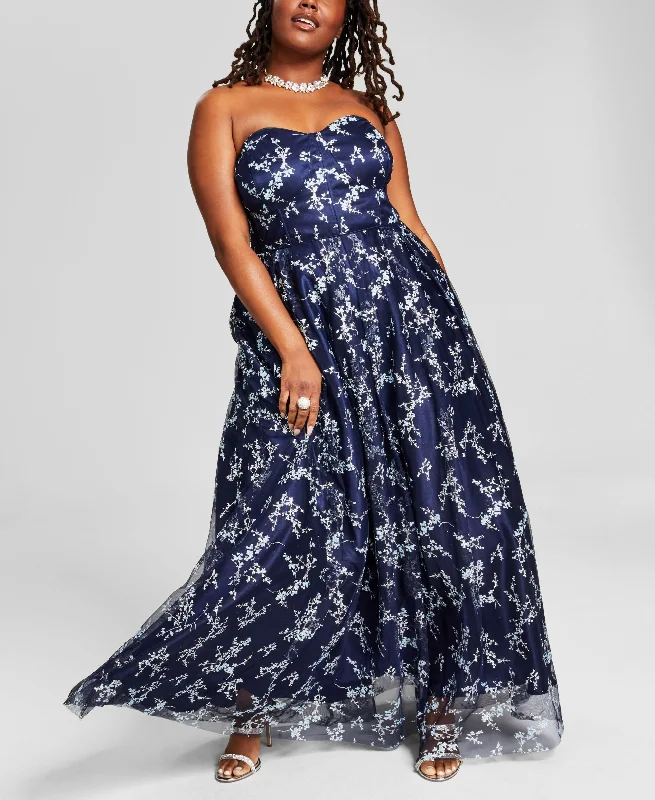 Deal Zone Trendy Plus Size Glitter-Mesh Sleeveless Ball Gown