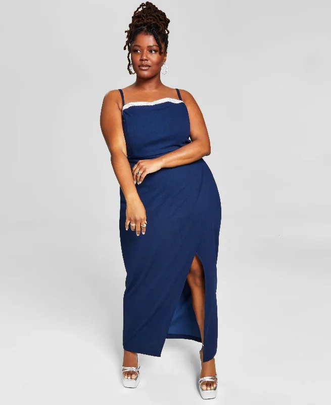 Blowout Sale Trendy Plus Size Rhinestone-Trim Column Gown