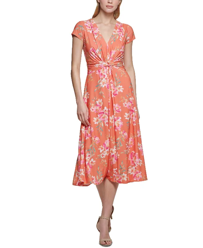 Sneak Peek Sale Vince Camuto Womens Floral-Print Twist-Front Midi Dress